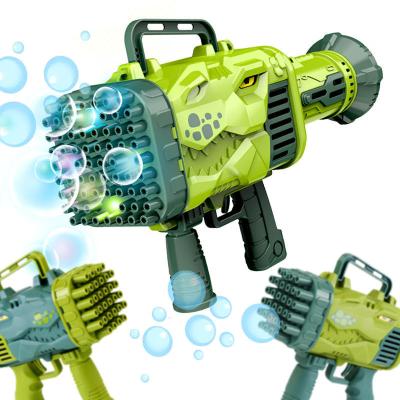 China Plastic Dinosaur Bubble Machine Toy 32 Holes Funny Electric Automatic Bazooka Bubble Maker Gun for Kids Children for sale