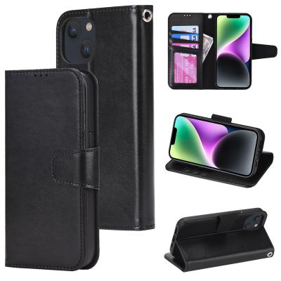 China Shockproof Customized Logo For Iphone 14 Case Flip PU Leather Wallet Phone Case Shockproof Strong Magnetic Cover with Card Holder Stand for sale