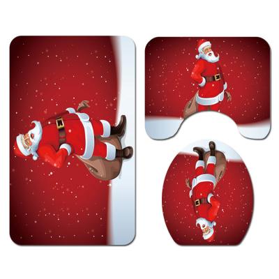 China Wholesale Viable Christmas Santa Claus Bath Curtain Set Waterproof Bath Room Shower Curtain for sale