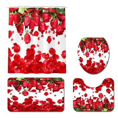 China Viable Wholesale Red Valentine Rose Bath Curtain for sale