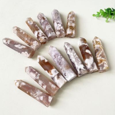 China Europe 9-11CM Healing Stones Point Cherry Agate Tower Blossom Flower Agate Tower For Decoration for sale