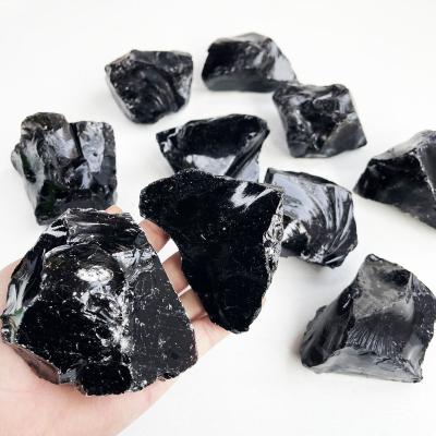 China Europe 5-10cm Natural Crystal Gemstone Rough Mineral Stone Raw Black Obsidian for sale