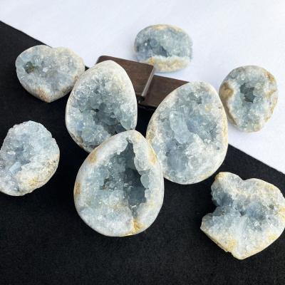 China Europe Natural Semi-precious Stone Crafts Rough Blue Celestite Cluster Geode for sale