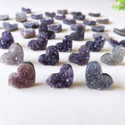 China Europe Hand Carved Semi-precious Stone Crafts Natural Amethyst Cluster Heart For Decoration for sale