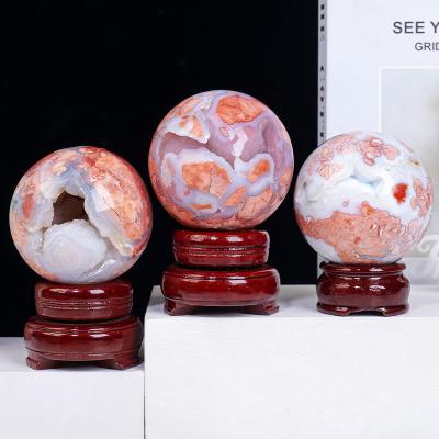 China Europe Wholesale Cherry Blossom Flower Pink Agate Sphere For Decor for sale