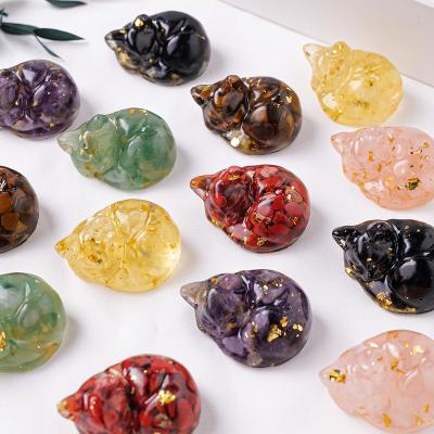 China Europe Wholesale Natural Healing Crystals Gravel Chip Resin Crafts Resin Animals Cat for sale