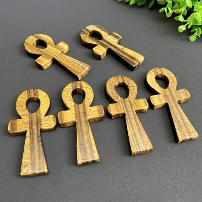 China Europe Wholesale Natural Crystal Tiger Eye Anka Cross Crystal Gemstone Egyptian Key Of Life Ankh Pendant Necklace for sale