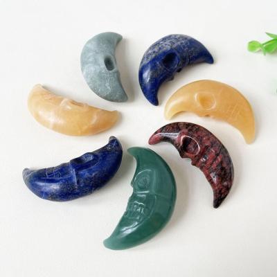 China Europe Natural Gemstone Crystal Hand Carved Skulls Crafts Mixed Mini Quartz Healing Crystal Moon Skulls for sale