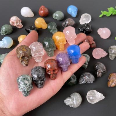 China Europe 3.5cm Natural Crystal Skulls Hand Carved Sodalite Skulls Head Rose Quartz Amethyst Stone Skulls Carving for Home Desk Decor for sale