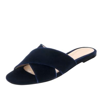 China Fashion Trend Flat Slipper Cross Strap Slips Slipper Cotton Fabrics Velvet Faux Suede Fur Women's Casual Fancy Flats For Ladies for sale