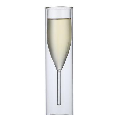 China Creative cute transparent glass high wall viable borosilicate double of champagne cocktail wine glass goblet for sale