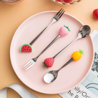 China Hot sale viable wholesale cute creative stainless steel spoon, creative fruit spoon can be customized logo for sale