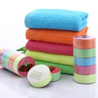 China OEM Factory Compressed Cotton Coin Color Face Towel Portable Moving Soft Colorful Compressed Towel Tablets for sale