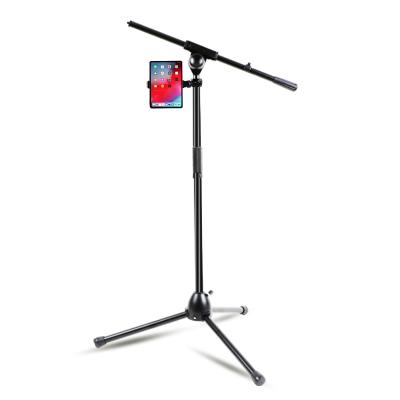 China Two Clips Professional Metal Adjustable Height Tripod Floor Microphone Stand for sale