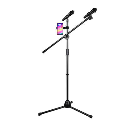 China Two Clips Professional Metal Adjustable Height Tripod Floor Microphone Stand for sale