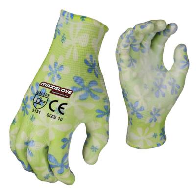 China Flexible PU Comfortable Gloves For Worker Flexible 13 Gauge Polyester PU Diving Glove Garden Style for sale