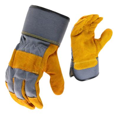 China Full Palm Protection Wear Resistant Glove Construction Cow Split Leather Work Gloves for sale