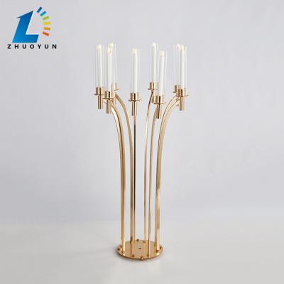 China Weddings Wholesale Price Candlestick Metal Frame Wedding Decoration Gold Candelabra Centerpiece for sale