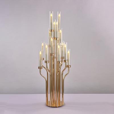 China Weddings wholesale tall glass tube gold metal pillar candlesticks for wedding centerpieces for sale