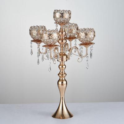 China Weddings 5 ​​Arms Crystal Candle Glass Holders for Wedding Decoration Centerpieces for sale