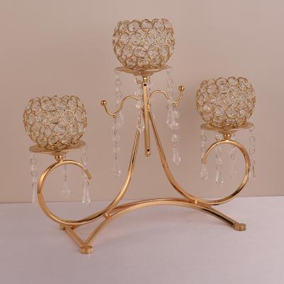 China Weddings 3 Arm Gold Crystal Votive Candle Glass Holders for Wedding Decoration Centerpieces for sale