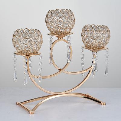 China Weddings 3 Arm Gold Crystal Votive Candle Glass Holders for Wedding Decoration Centerpieces for sale