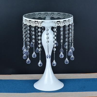 China Iron Hot Selling Luxury Yard Style Pearl Beads Elegant White Metal Display Wedding Cake Stand And Decoration for sale