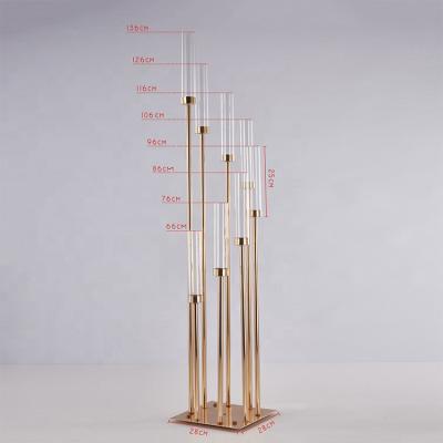 China Party/Wedding Decoration Factory 8AM Candelabra Glass Centerpiece/Metal Direct Golden Table For Wedding Decoration for sale