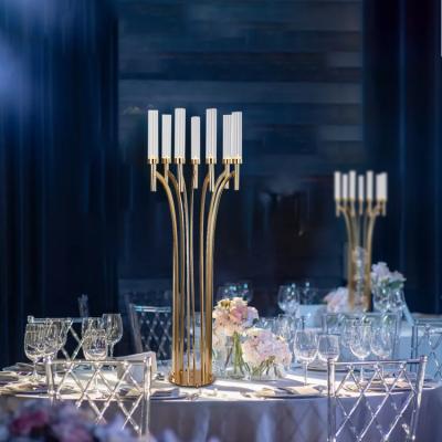 China Weddings Wholesale Glass Frame Candle Holder Party Wedding Decoration Gold Metal Candelabra Centerpiece for sale