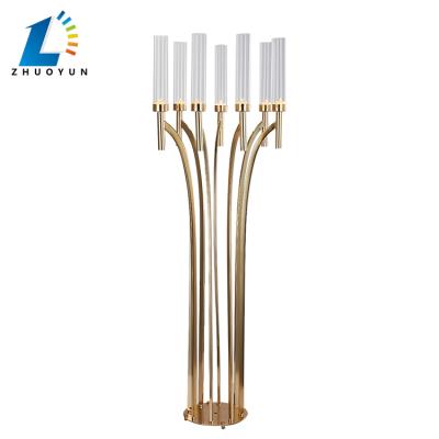 China Factory Direct Weddings Candle Holder Weddings Metal Wedding Table Decoration Gold Glass Candelabra Centerpiece for sale