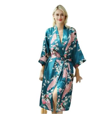 China Designer Women's Bathrobes Fashion Sale QUICK DRY Whole Satin Nightgown Floral Satin Polyester En Robes De Soiree for sale