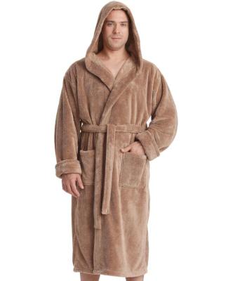 China Hooded Flannel Fleece Thermal Warm Coral Bathrobe Plus Size Men's Hotel Kimono Long Robe Bathrobes for sale