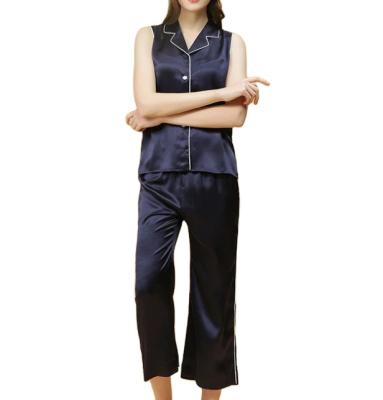 China Custom Made QUICK DRY Summer Mulbery Silk Pajamas Set Sleeveless Luxury Silk Sleepwear Women's Luxury Pijama for sale