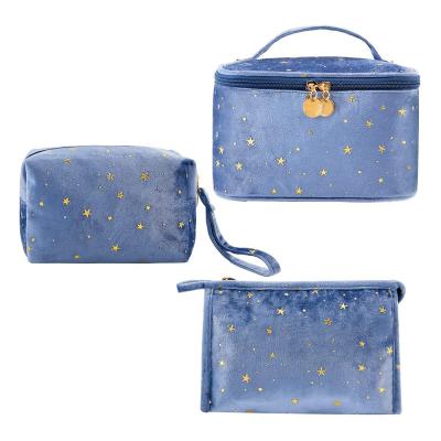 China Vintage 3pcs Per Pouch Set Cosmetic Toiletry Organizer Makeup Bag Velvet Cosmetic Bags For Girls for sale