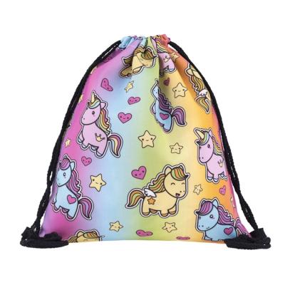 China Waterproof Cute Design Customized Unicorn Drawstring Bag Promotional Eco-friendly Gift Bags Cartoon Bags for sale