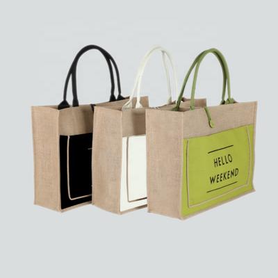 China Hot Selling Classic Fashion Jute Woman Beach Tote Bags With Custom Printed Logo for sale