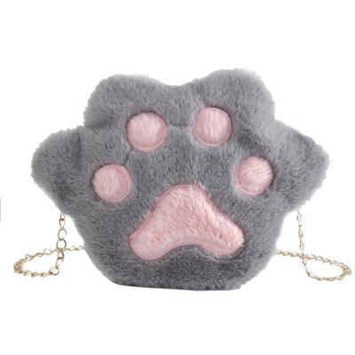 China Durable Cute Bear Paw Girls Chain Zipper Shoulder Bag Soft Lovely Children's Plush Coin Purse Baby Boy Accessories for sale