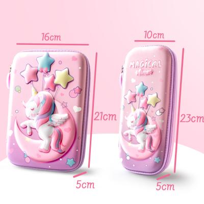 China Cute School Pencil Case With 3 D Cartoon PU Waterproof Custom Imperial Large Capacity EVA Unicorn Pencil Bag Leather for sale