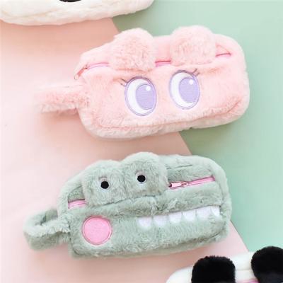 China Durable Cute Rabbit Plush Crocodile Plush Large Capacity Eye Handle School Pencil Case Stationery Pencil Bag for sale