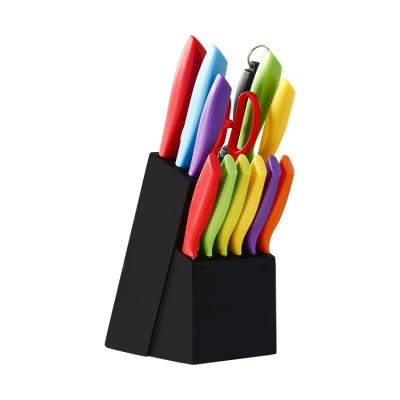 China Viable colorful stainless steel kitchen knife set with handle and pp knife block cuchillos Juego coloridos for sale