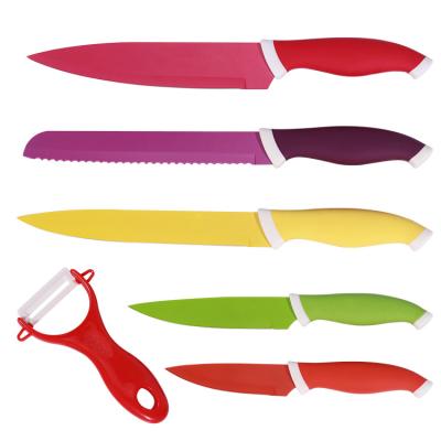 China Non Stick Coating Durable High Quality Colored Kitchen Knife Set Six-Piece Set Packing For Daily Kitchen Cutting for sale