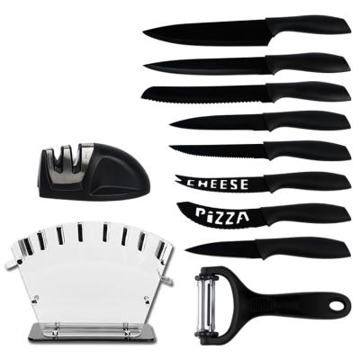 China Hot Viable On Amazon New Design 17 Pieces High Quality Carbon Sharpener Stainless Steel Kitchen Knives With Block Knife Set for sale