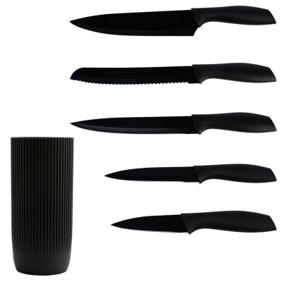 China Viable Multifunctional Kitchen Accessories Stainless Steel Kitchenware Cooking Tools Plastic Handle Knife Set With Knife Holder for sale