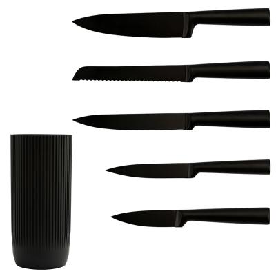 China 6pcs/set Durable Stainless Steel Non Stick Cool Color Corrosion Resistant Black Oxide Coating Knife Set Kitchen With Knife Holder for sale