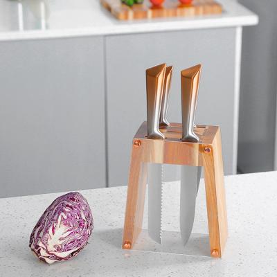 China 5 PCS Professional Durable Stainless Steel Household High Carbon Kitchen Knife Sets With Acacia Wood Knife Block for sale