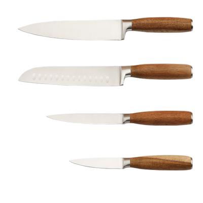 China Hot Selling 4pcs Classic Cookware Stainless Steel Knives Slicer Viable Wholesale Bulk Meat Serving Knife Set With Wooden Handle for sale