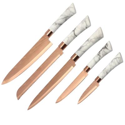 China Kitchen Chef Knife Set Stainless Steel Promotion Professional 5 Pcs Sustainable Plating Titanium Five-Piece Set 1000 Sets Presents Packaging for sale