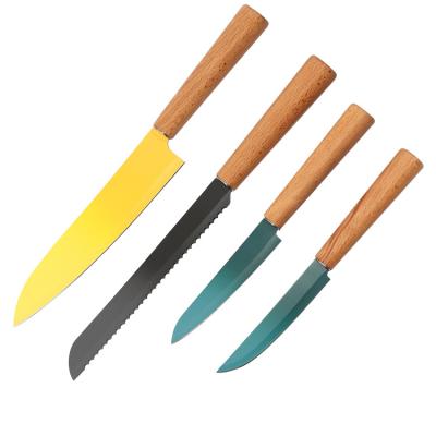 China Viable Kitchenware Cooking Tools 4 Stainless Steel Nonstick Coating For Household Kitchen Knife Fruit Knife Color Knife Set for sale