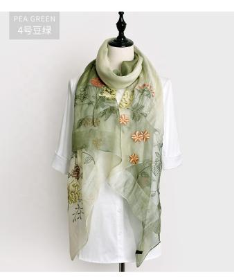 China Silk Scarf Embroidery Shawl Transparent Silk Shade Color for sale