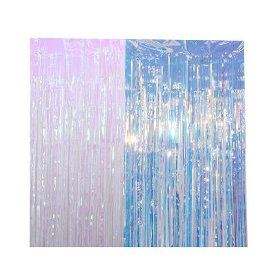 China PET Iridescent 3ft x 8ft Foil Fringe Curtains For Party Deco for sale